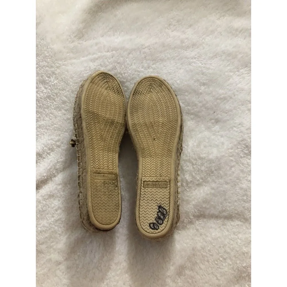 Sperry Top-Sider Espadrille Ivory/Gold Stripes Canvas Flats Shoes Womens Size 6M